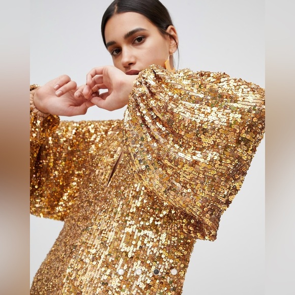 ASOS EDITION Sequin Midi Dress with Blouson Sleeve - Picture 5 of 11